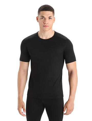 Men's Icebreaker Merino 200 Oasis Short Sleeve Crewe Thermal Top Base Layers Black | CA 1557LISH